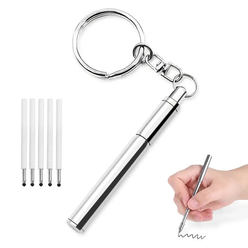 Stainless Steel Retractable Ballpoint Pen with Keychain