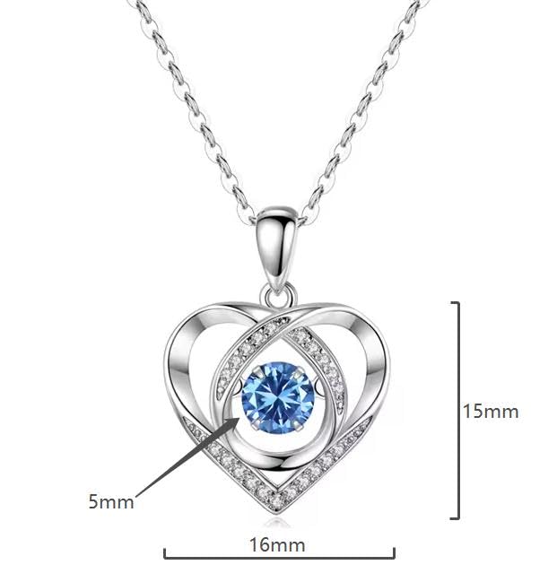 Silver Blue Diamond Heartbeat Pendant Necklace