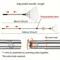 Adjustable Metal Leaf Rake Long Handle