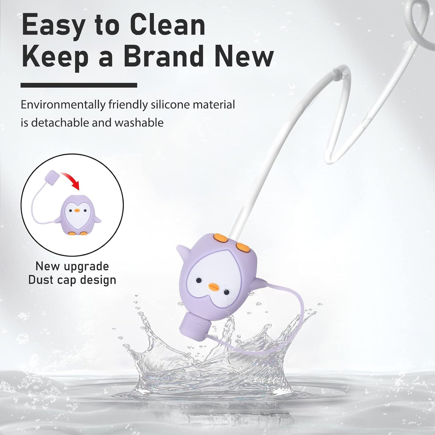 Cute Penguin Cartoon Wire Protector Saver With Dust Cap