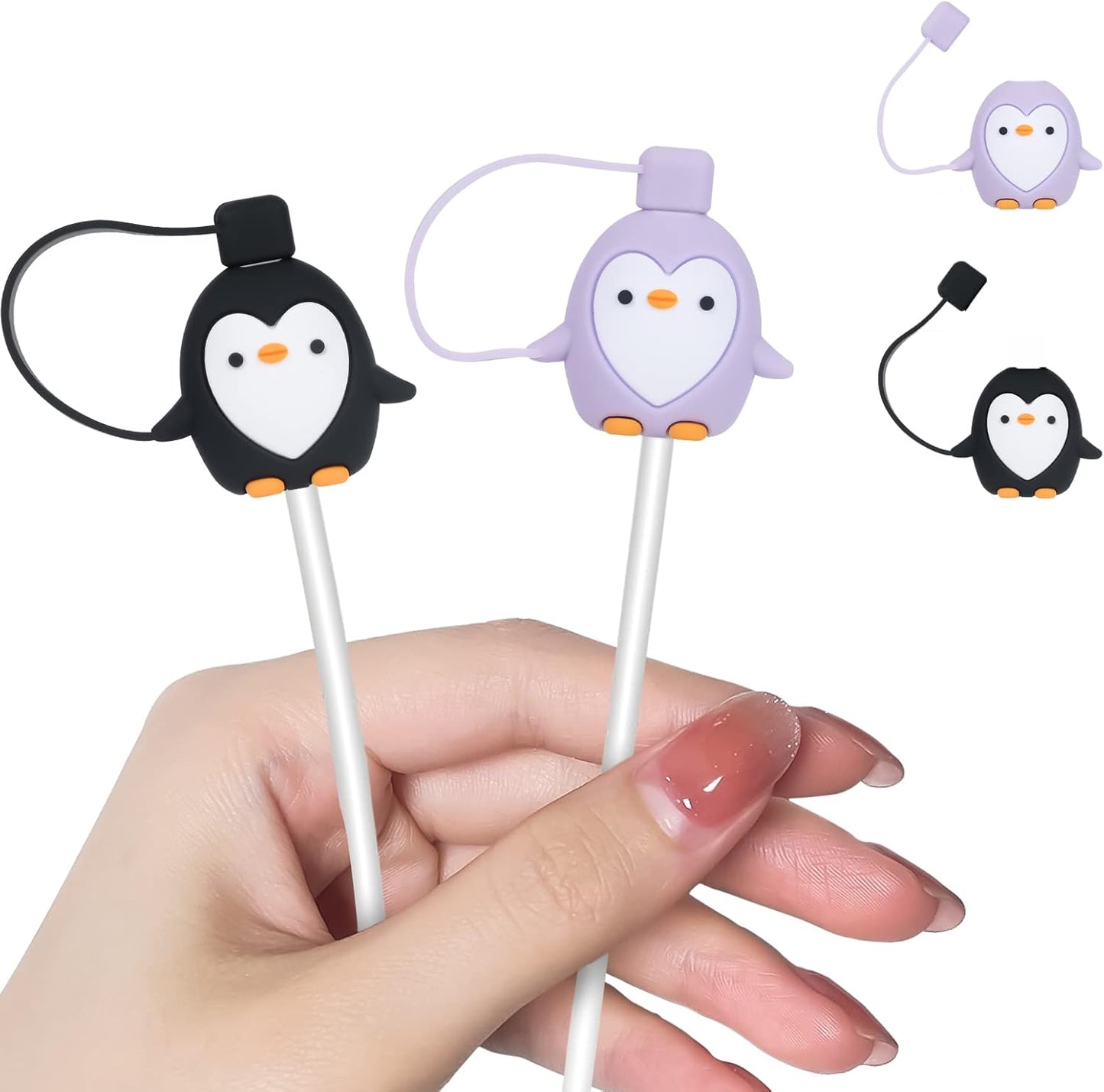 Cute Penguin Cartoon Wire Protector Saver With Dust Cap