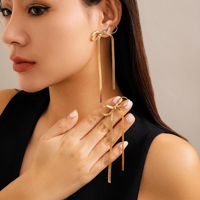 Bow Drop Tassel Earrings