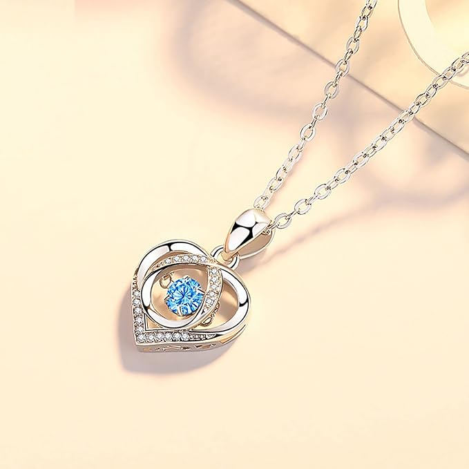 Silver Blue Diamond Heartbeat Pendant Necklace