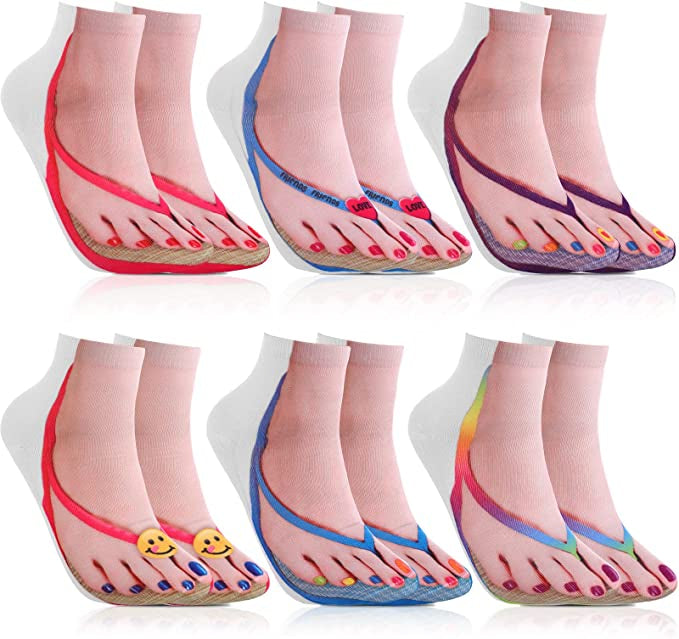 3D Printing Pattern Flip Flop Socks for Women