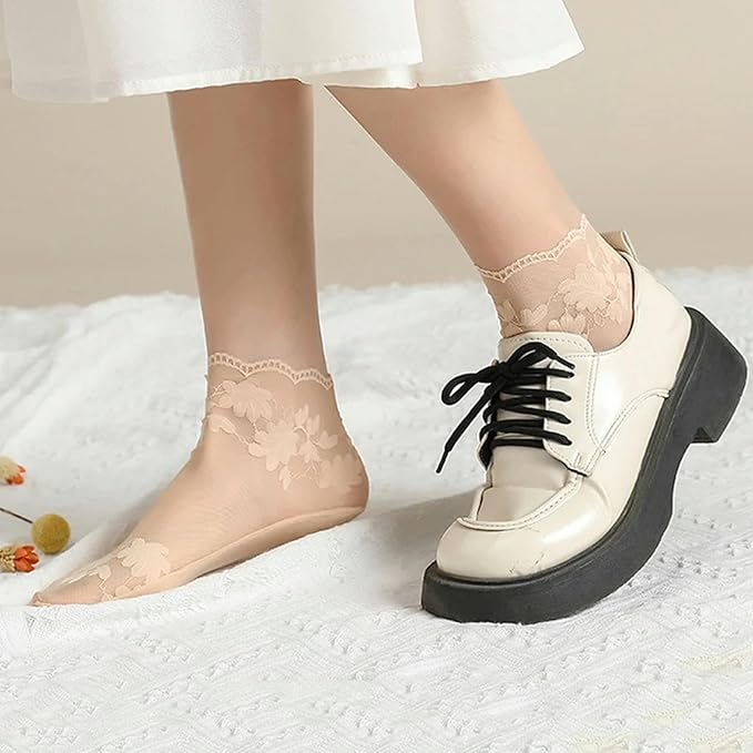 Women’s Floral Print Lace Boat Socks