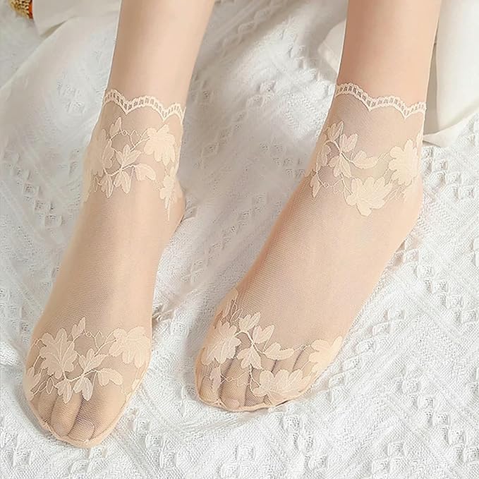 Women’s Floral Print Lace Boat Socks