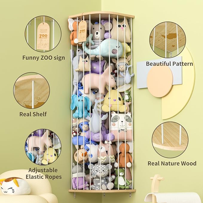Adjustable Wooden Plush Animal Storage Basket