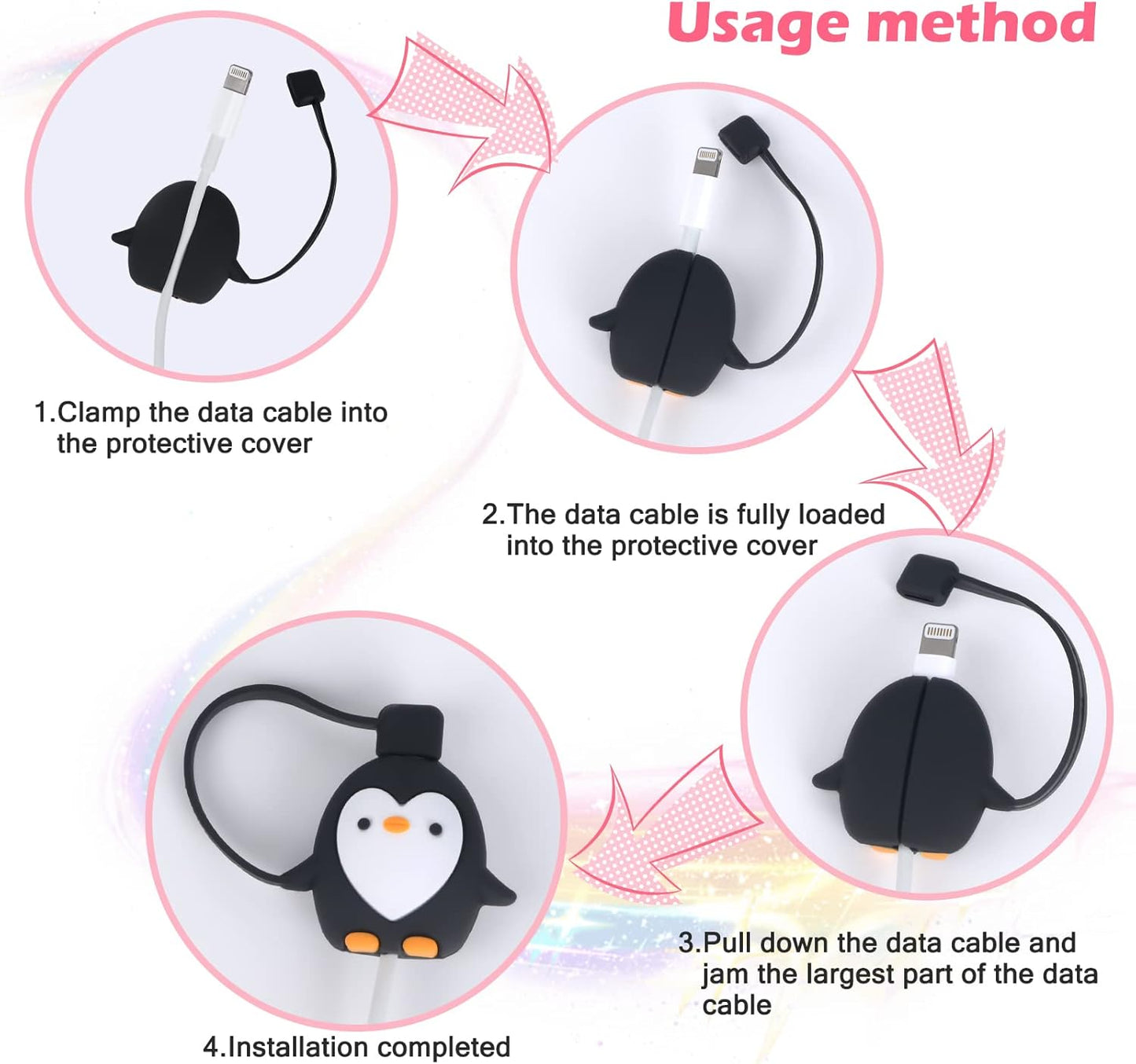 Cute Penguin Cartoon Wire Protector Saver With Dust Cap