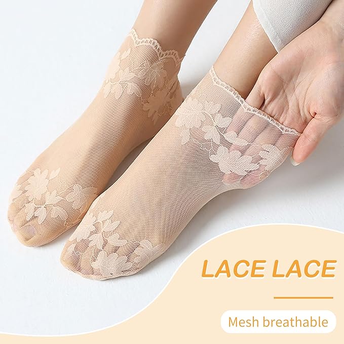 Women’s Floral Print Lace Boat Socks