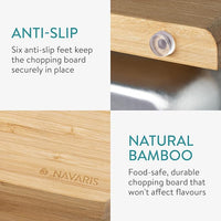 Bamboo Chopping Board Featuring Two Integrated Stainless Steel Trays