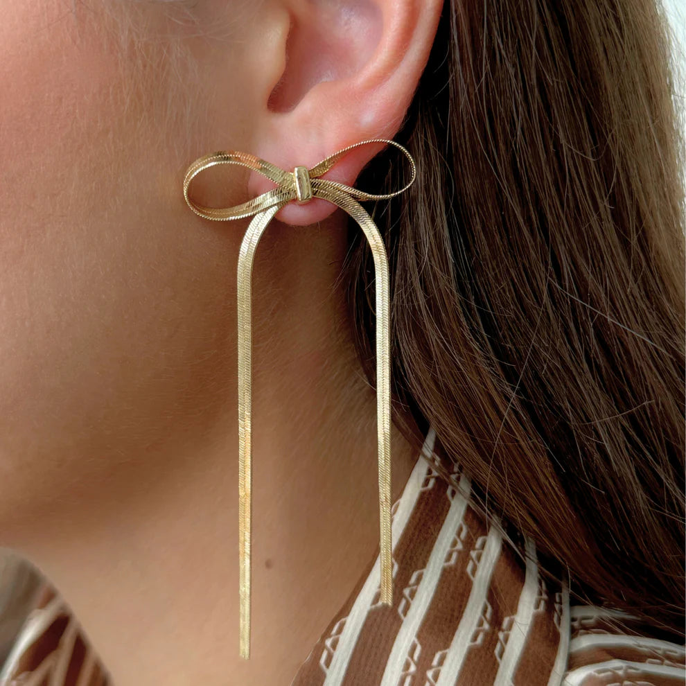 Bow Drop Tassel Earrings