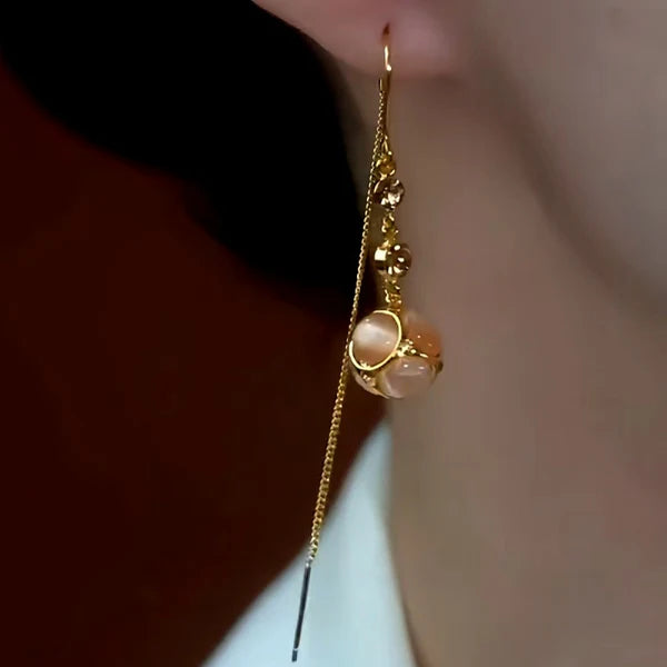 Stone Ball Threader Tassel Earrings