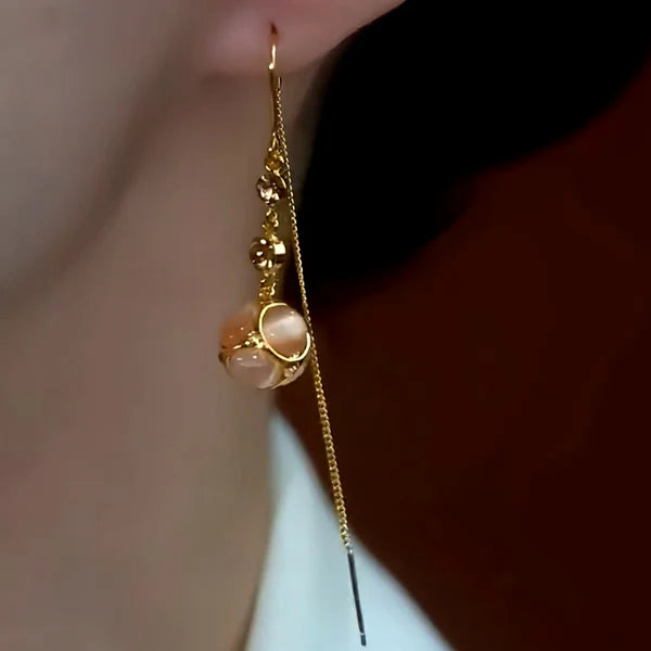 Stone Ball Threader Tassel Earrings