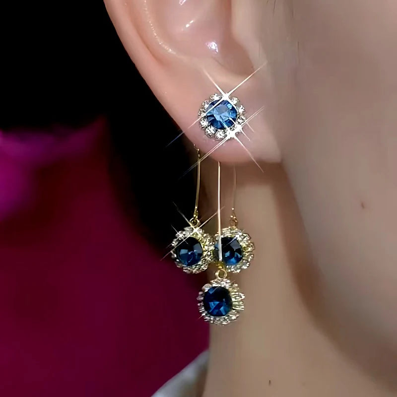Elegant Blue Zircon Diamond Tassel Earrings