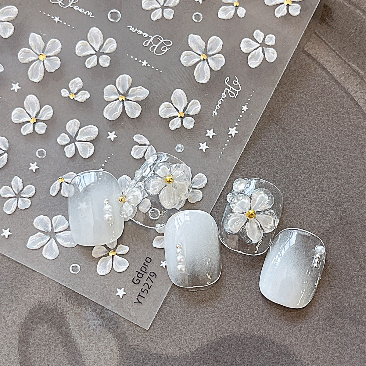 3D White Flower Nail Art Stickers
