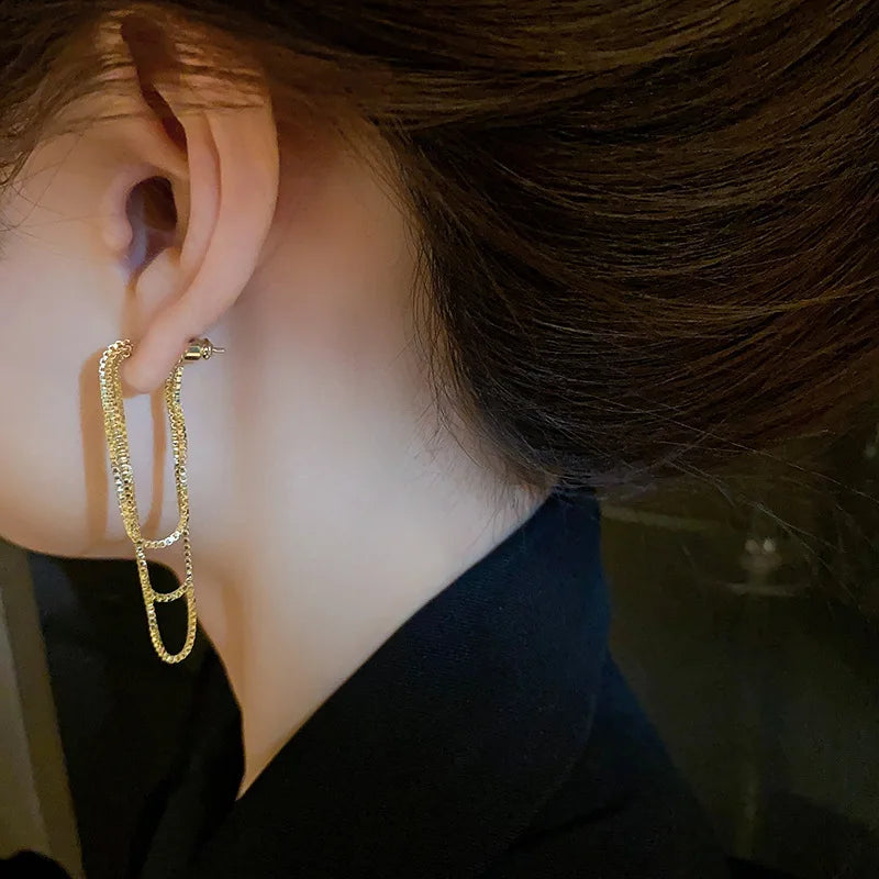 Needle Exquisite Long Chain Tassel Stud Earrings