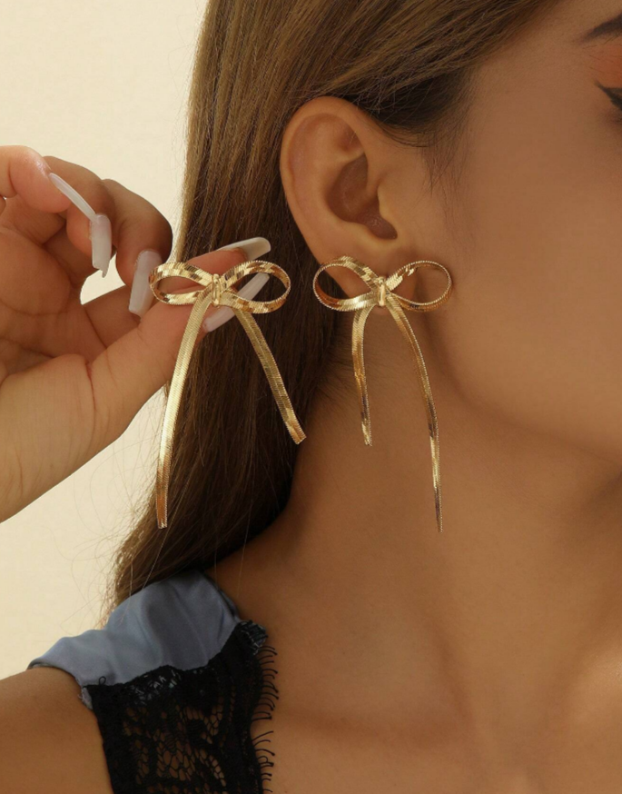 Bow Drop Tassel Earrings