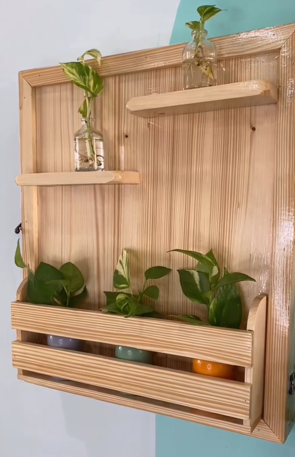 Wooden Wall-Mounted Plant Holder