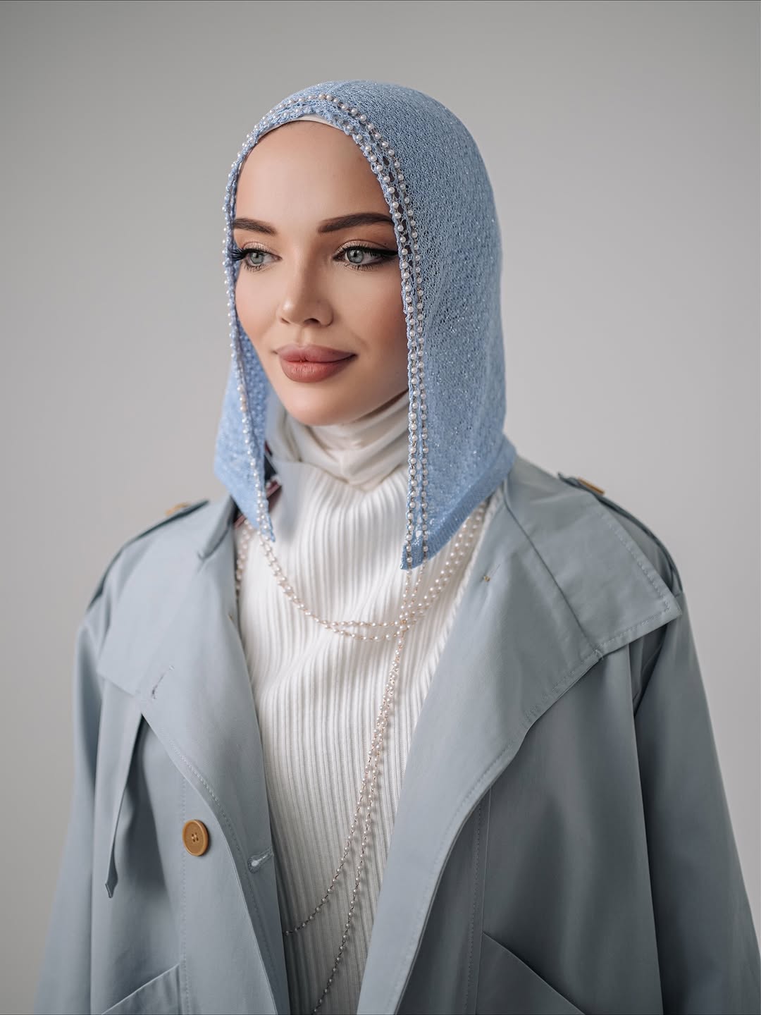 Pearl-Edged Knit Hood Scarf