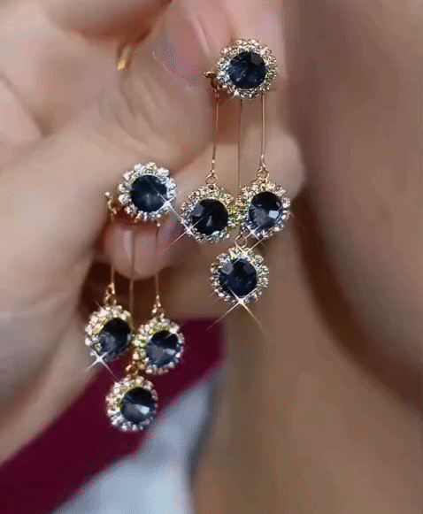 Elegant Blue Zircon Diamond Tassel Earrings