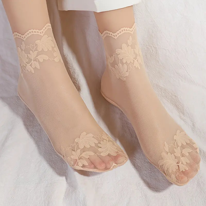 Women’s Floral Print Lace Boat Socks