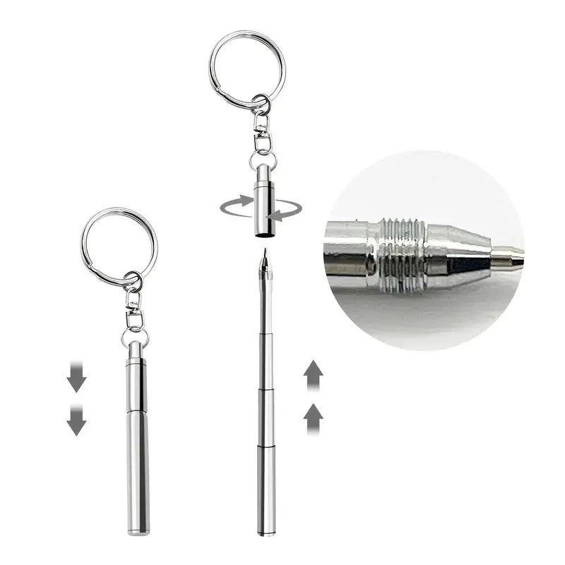 Stainless Steel Retractable Ballpoint Pen with Keychain
