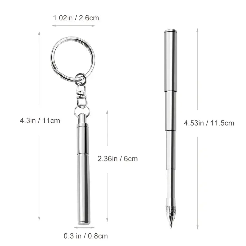 Stainless Steel Retractable Ballpoint Pen with Keychain