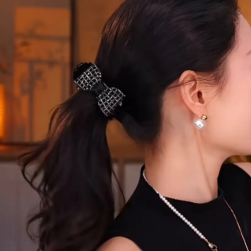 Elegant Black Bow Hair Claw Clip for Women