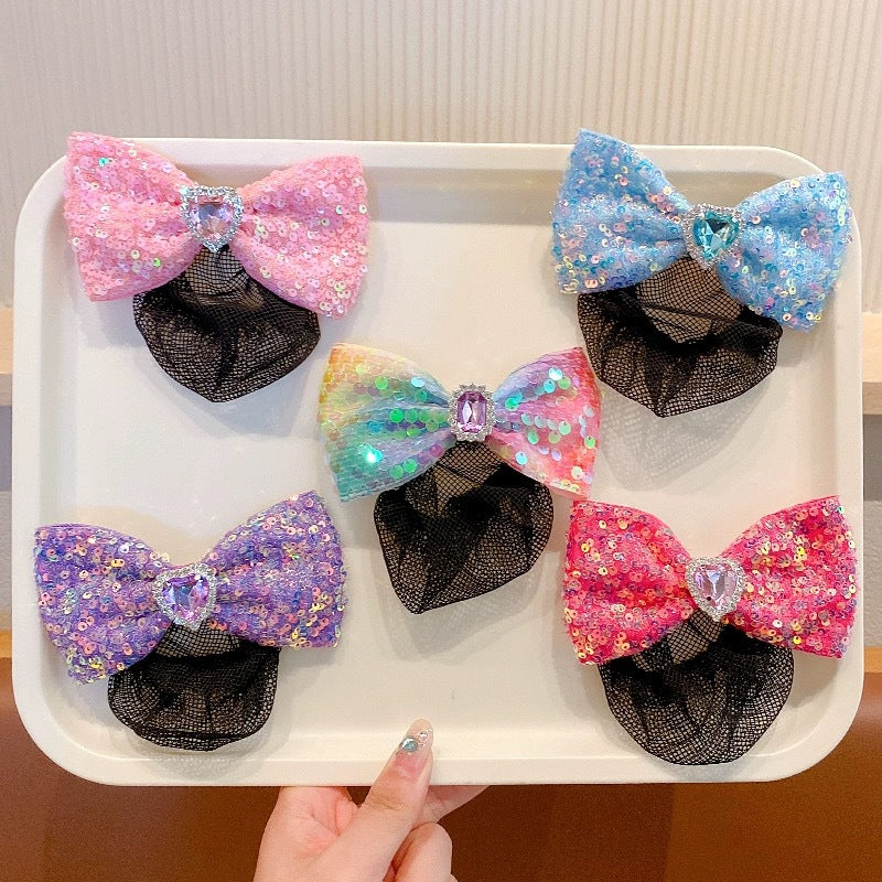 2Pcs Bow Multicolored sequin net Girl's hair croquette hairpin