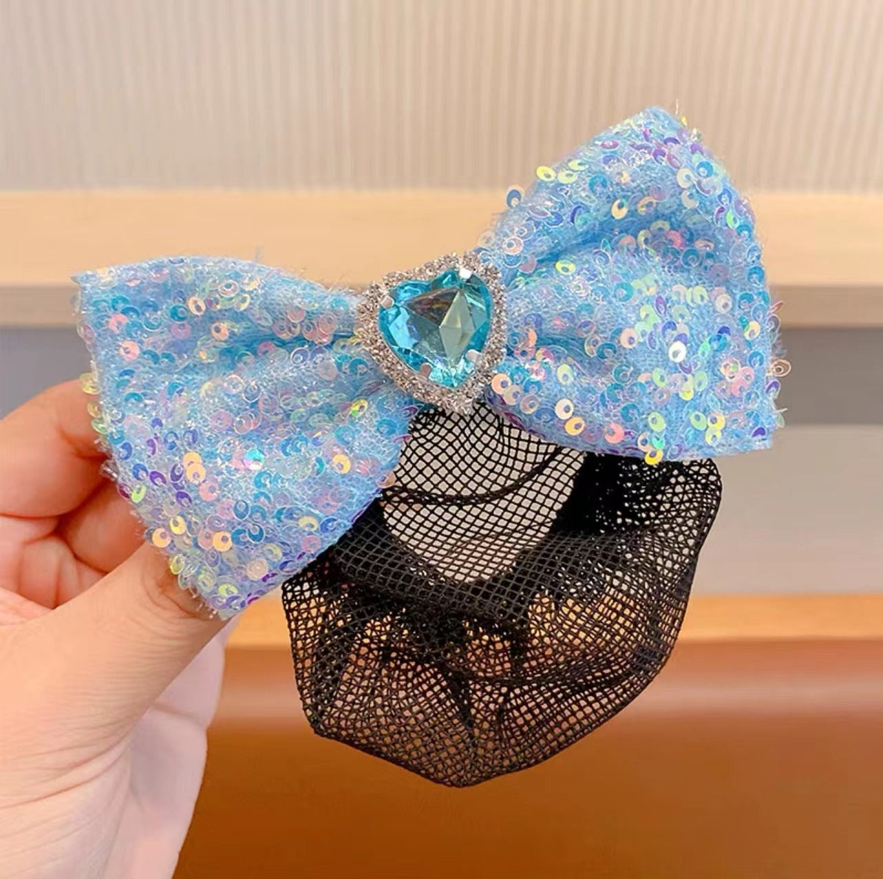 2Pcs Bow Multicolored sequin net Girl's hair croquette hairpin