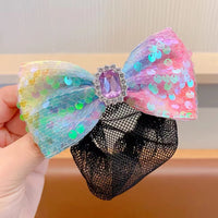 2Pcs Bow Multicolored sequin net Girl's hair croquette hairpin