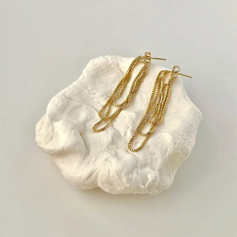 Needle Exquisite Long Chain Tassel Stud Earrings