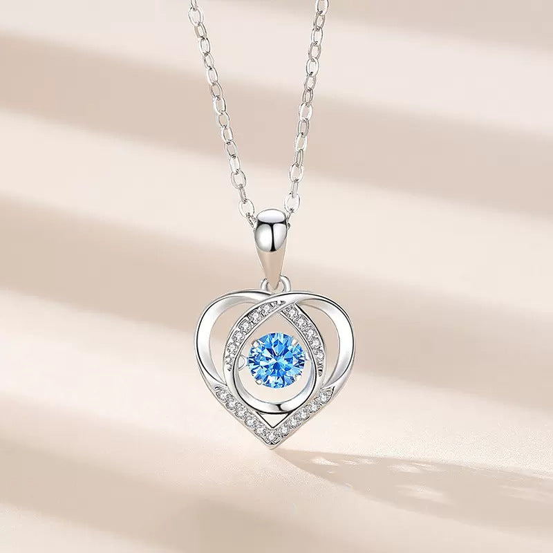 Silver Blue Diamond Heartbeat Pendant Necklace