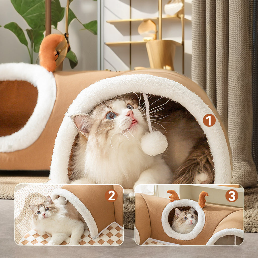 Soft Warm Cushion Indoor Cat Playing Tunnel Bed