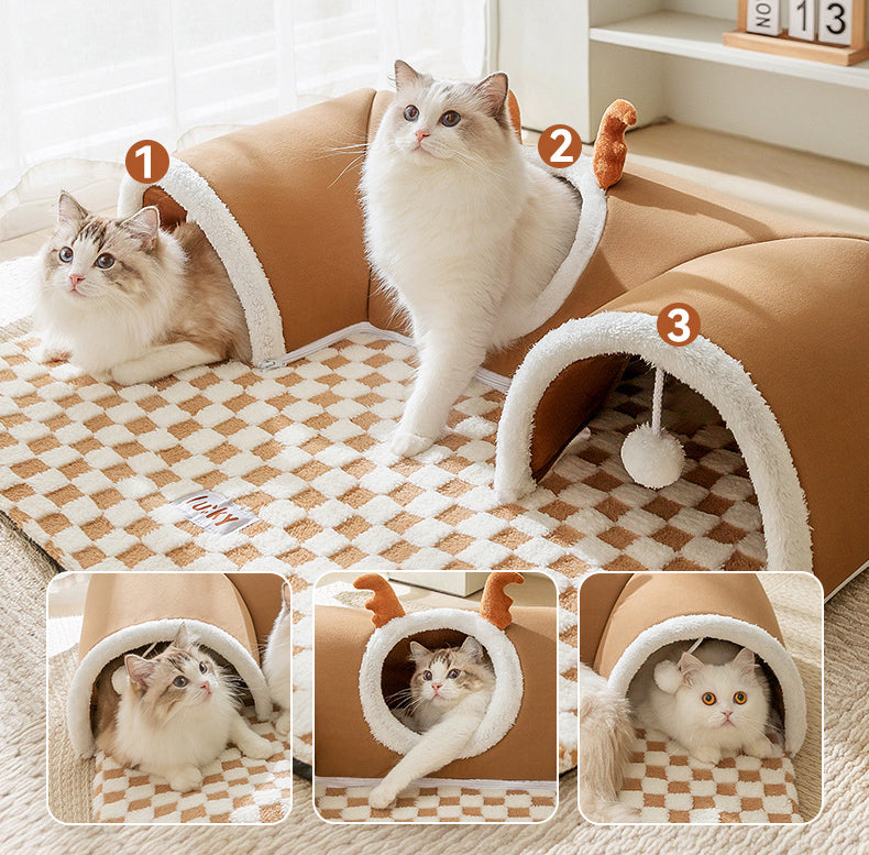 Soft Warm Cushion Indoor Cat Playing Tunnel Bed