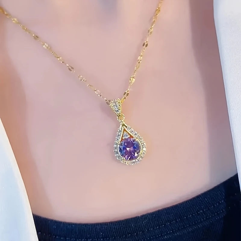 Dazzling Purple Droplet Pendant Necklace