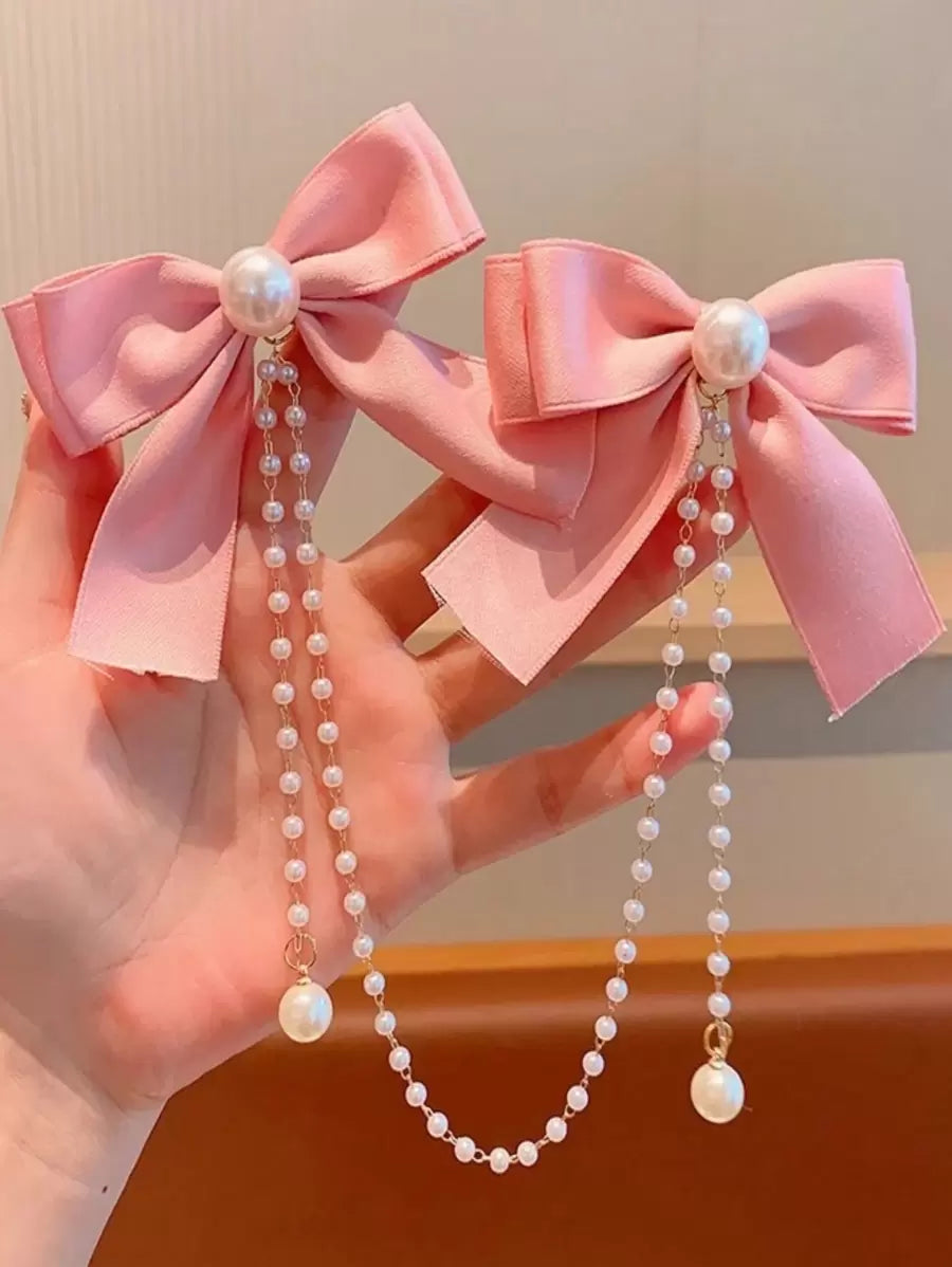 Pearl Hair Clip with Bowknot For Girls