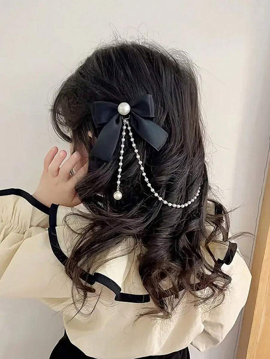 Pearl Hair Clip with Bowknot For Girls