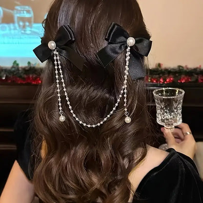 Pearl Hair Clip with Bowknot For Girls