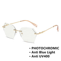 Rimless Anti Blue Light Photochromic Lenses Transition Glasses