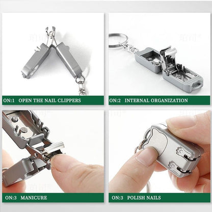 Portable Folding Stainless Steel Nail Clippers with Mini Keychain