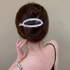 2pcs Fashion Oval Rhinestone Hair Clip