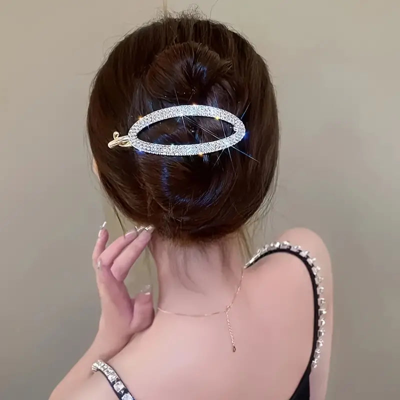 2pcs Fashion Oval Rhinestone Hair Clip