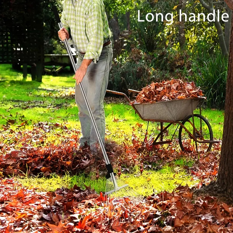 Adjustable Metal Leaf Rake Long Handle