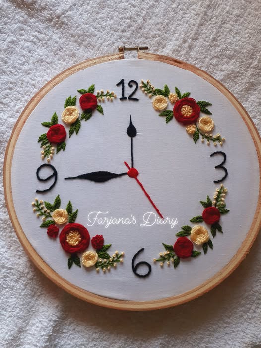 Hand-Embroidered Wall Clock