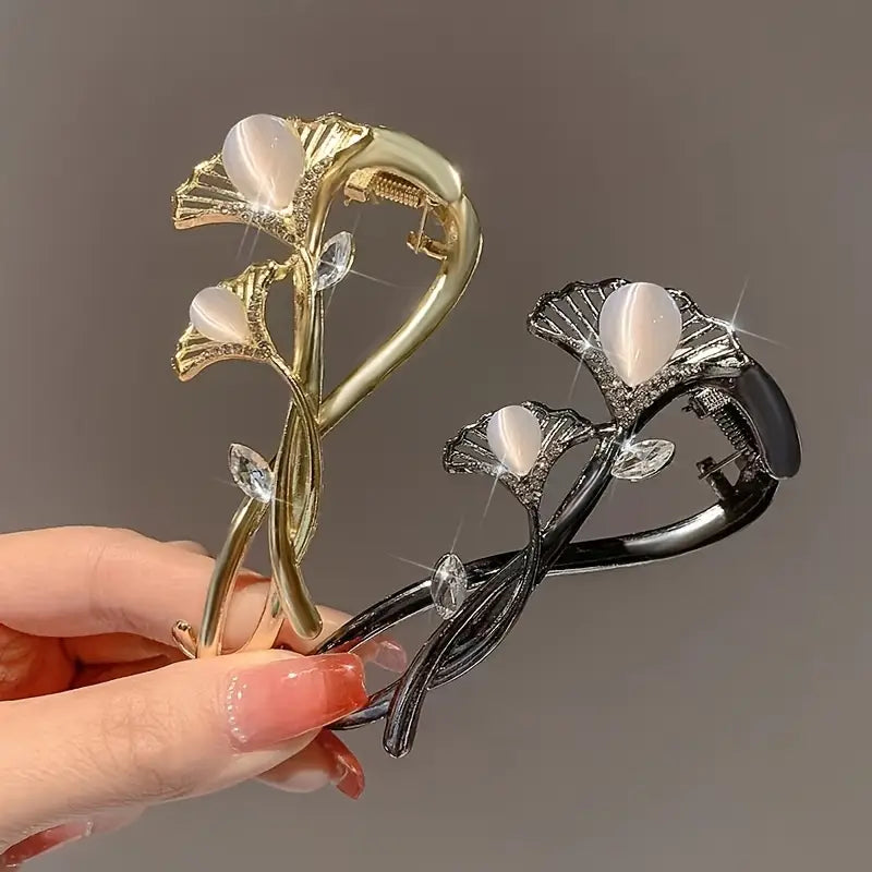 Light Luxury Cat's Eye Ginkgo Leaf Hair Clip