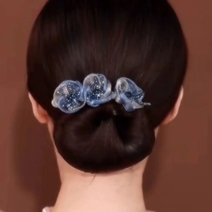Elegant Blue Crystal Flower Hair Bun Maker