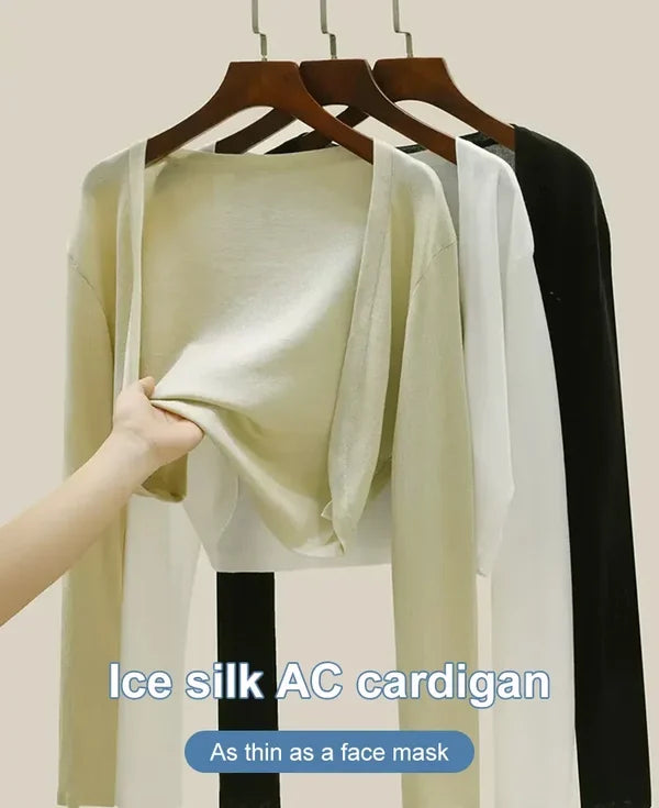 Women's thin ice silk Coat shawl air-conditioned shirt with slip skirt
