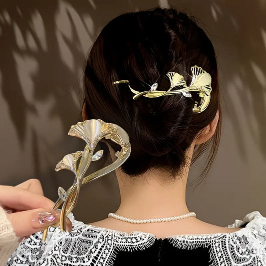Light Luxury Cat's Eye Ginkgo Leaf Hair Clip
