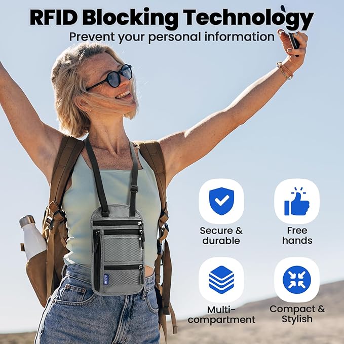 RFID Blocking Neck Wallet Travel Pouch